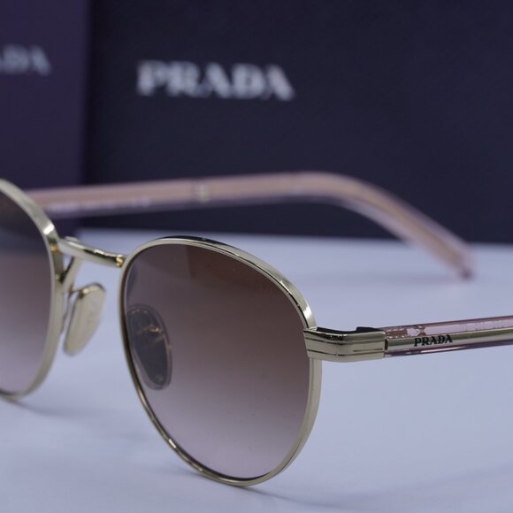 Prada PRB52S ZVN0A6 Round Sunglasses – Gold\\Brown main image 10